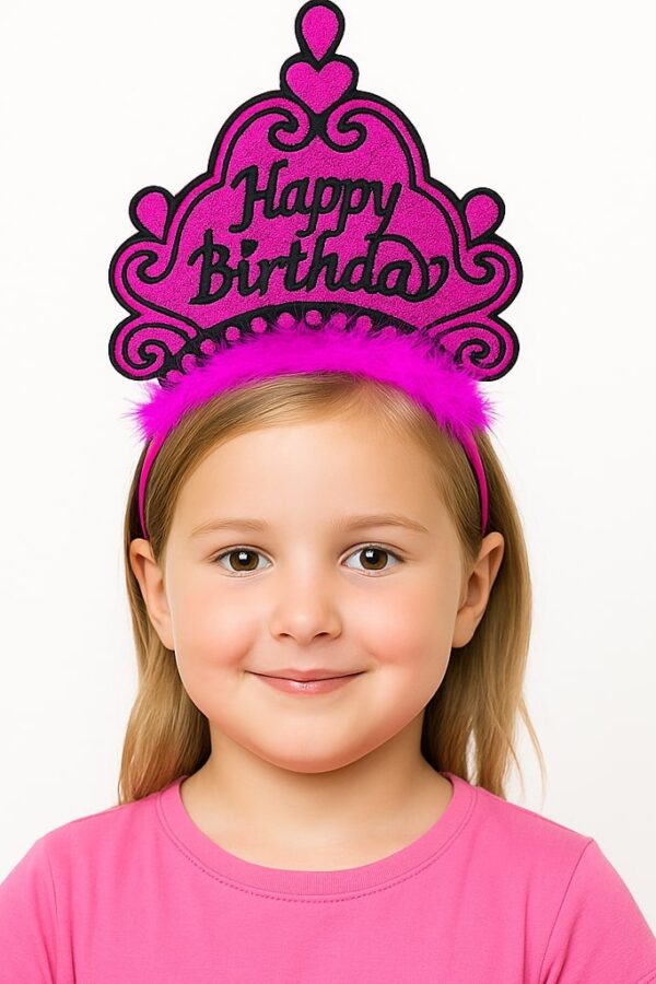 Fuşya Happy Birthday Prenses Tacı – Doğum Günü Taç Aksesuarı