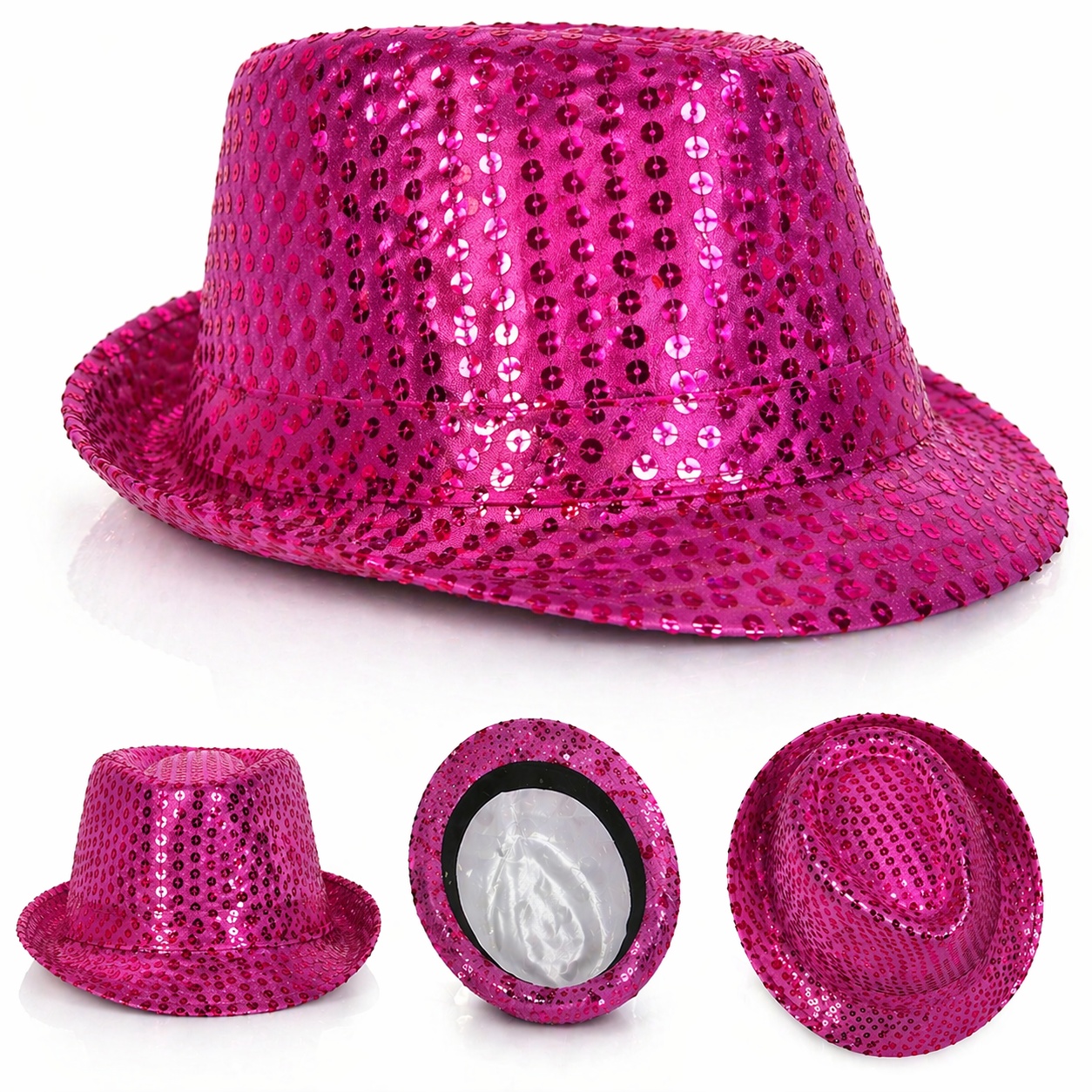 Fuşya Pembe Payetli Disco Parti sı Yetişkin Işıltılı Fötr Model