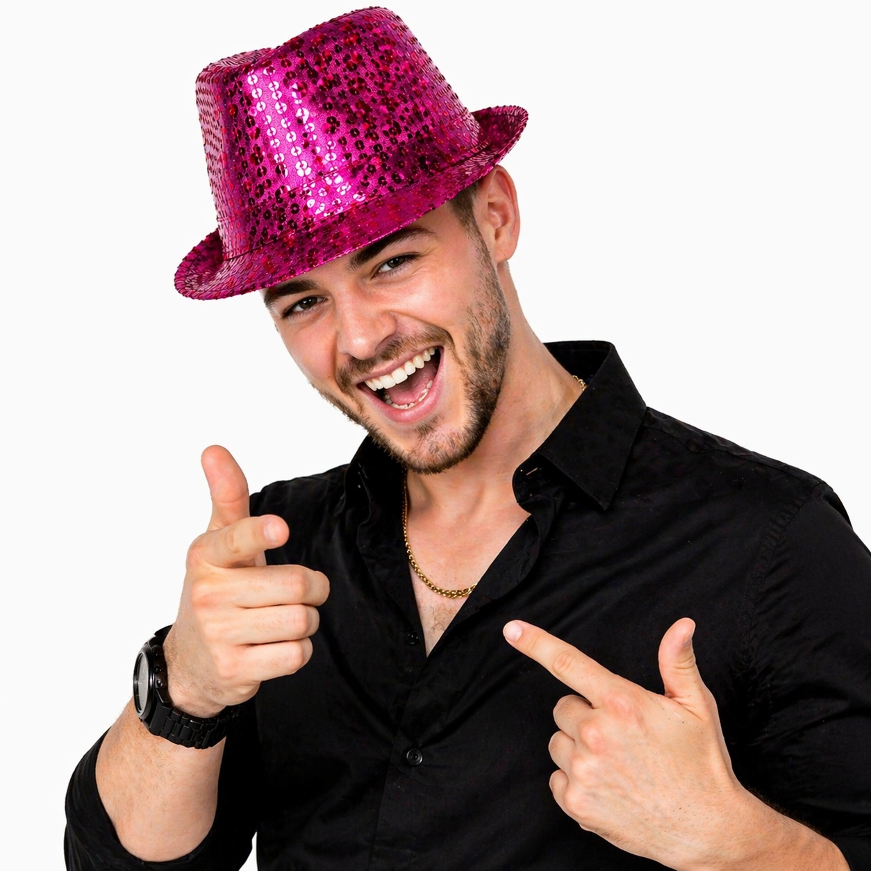 Fuşya Pembe Payetli Disco Parti sı Yetişkin Işıltılı Fötr Model - Görsel 3