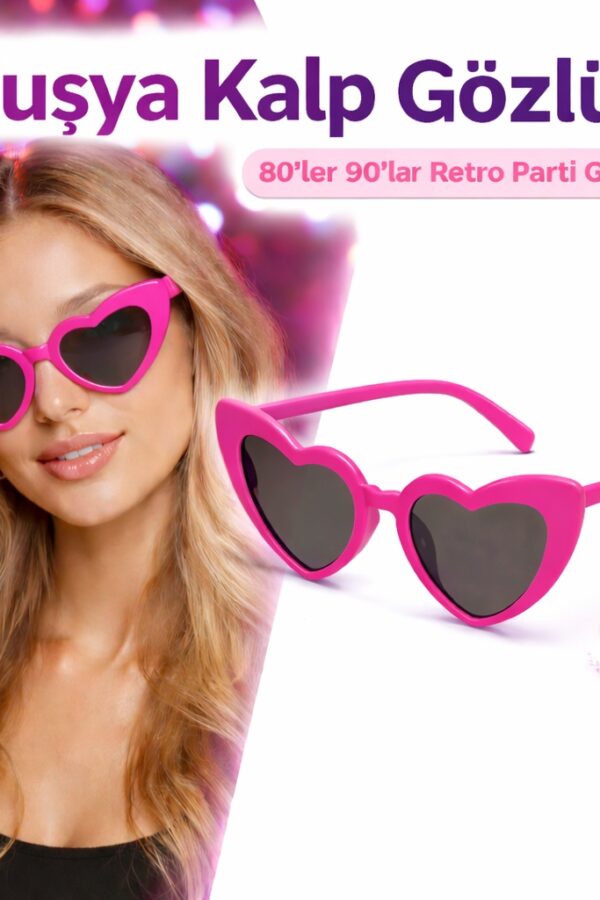 Fuşya  Retro Kalp Gözlük – 80’ler 90’lar Stil Parti Gözlüğü