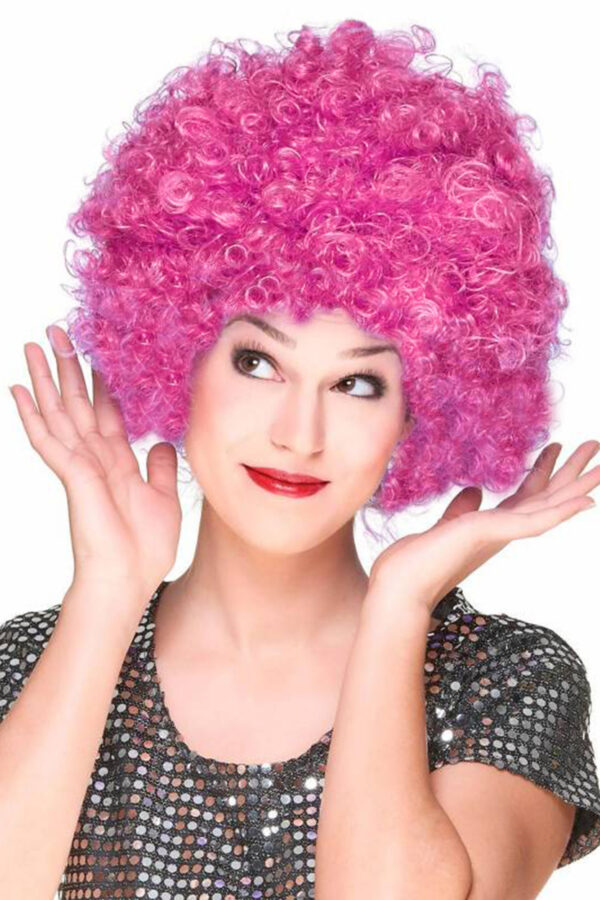 Fuşya Renk Kıvırcık Afro Bonus Peruk  Parti Peruğu