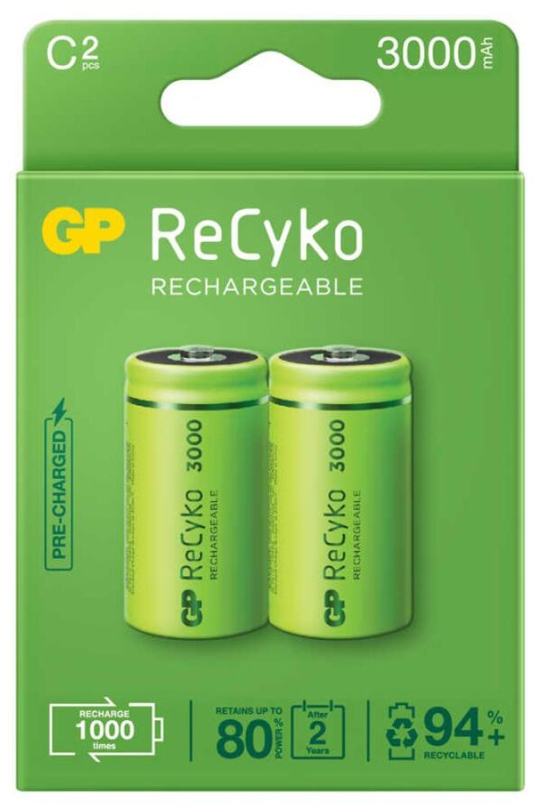 GP Recyko 3000mAh C Orta Boy Şarj Edilebilir Pil 2'li Paket