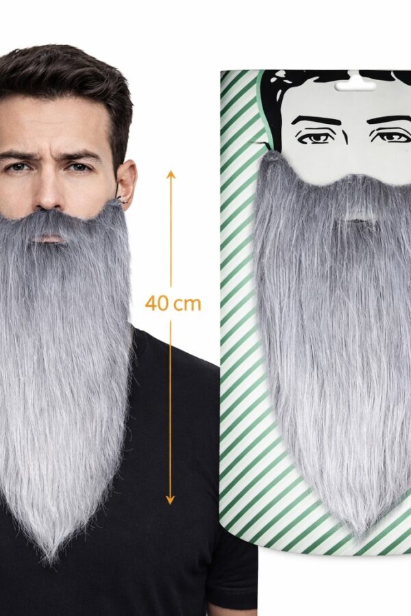 Gri Renk Lastikli Uzun Takma Sakal 40 cm