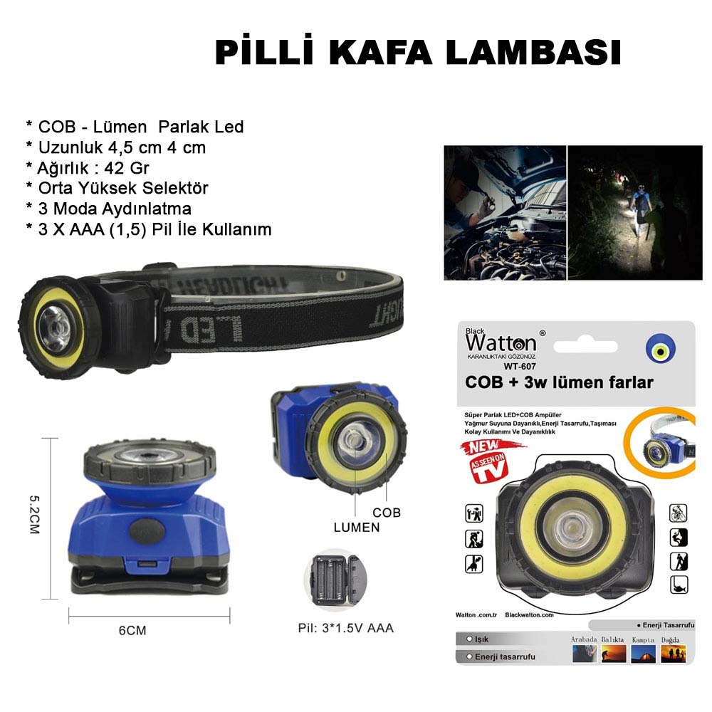 Güçlü Pilli Kafa Lambası Wt-607