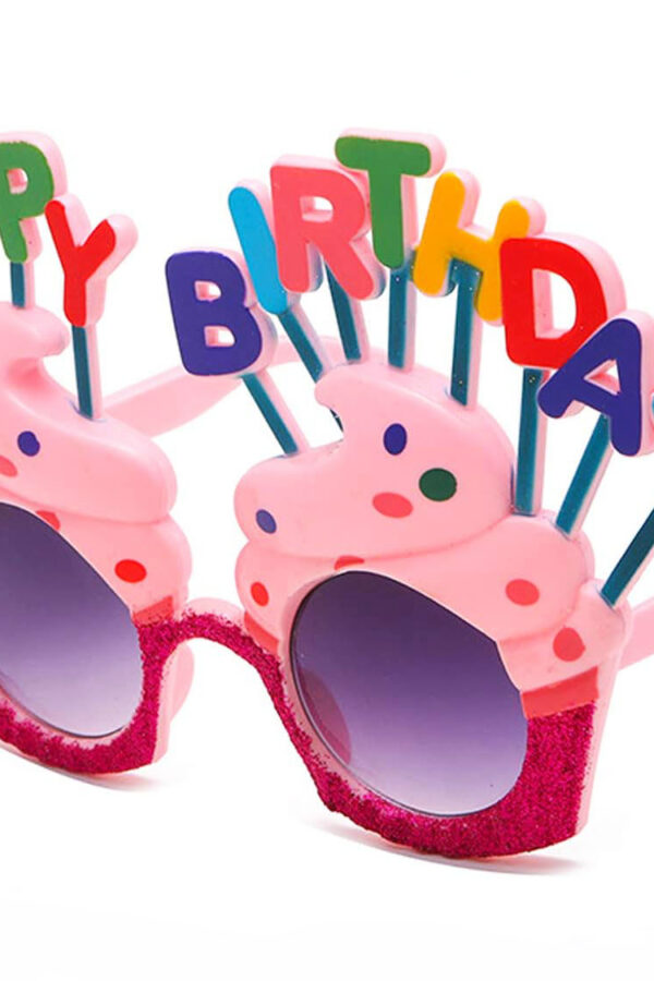 Happy Birthday Yazılı Pembe Fuşya Renk Pembe Pastalı Parti Gözlüğü 12x7 cm