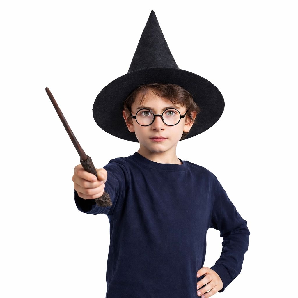 Harry Potter Tarzı Çuk Seti (Siyah Keçe , Asa, Gözlük) - Görsel 3