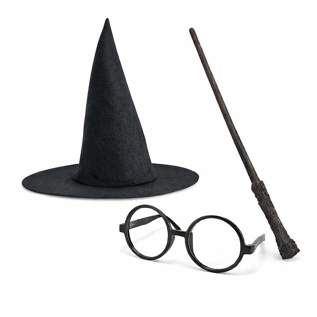 Harry Potter Tarzı Çuk Seti (Siyah Keçe , Asa, Gözlük) - Görsel 4
