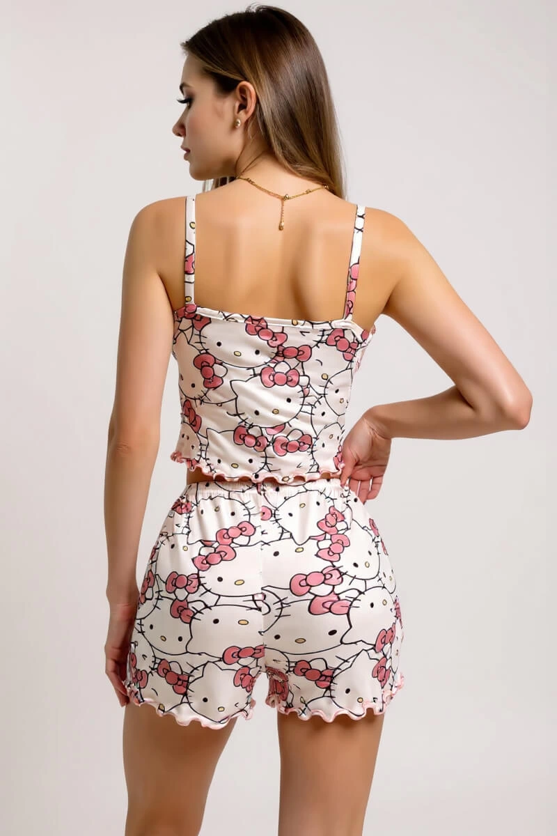 Hello Kitty Baskılı Askılı Şortlu Pijama Takımı - Görsel 4
