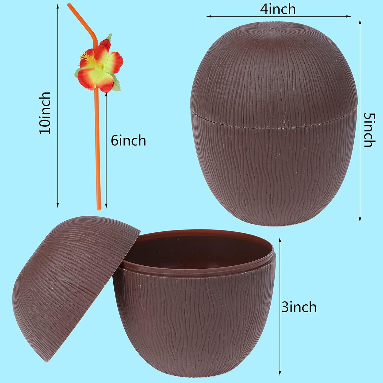 Hindistan Cevizi Hawaii Luau ha Pipetli İçecek Kabı Bardak 10x13 cm 1 Adet - Görsel 5