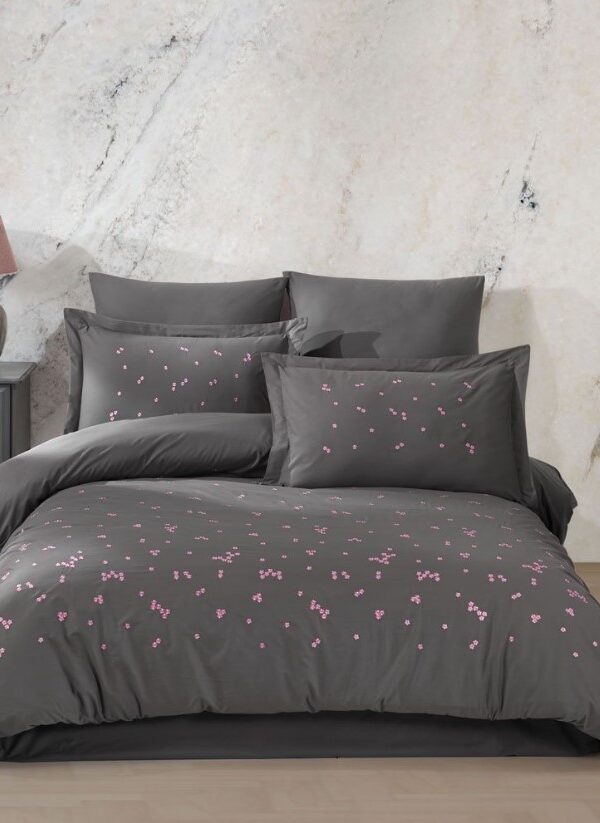 Çift Kişilik Poplin Premium Nakışlı Nev Spring Gri