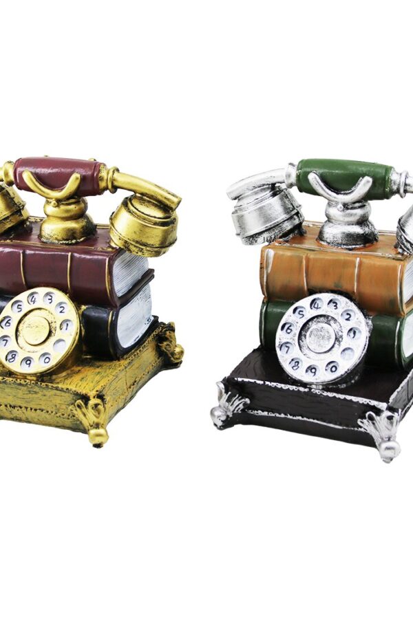 KUMBARA ANKESÖRLÜ TELEFON VİNTAGE DEKORATİF BİBLO KUMBARA RENKLİ 15.5X15.5X10CM REÇİNE