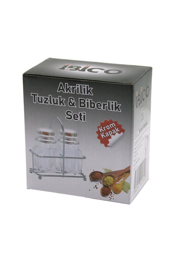 Tuzluk 2PCS KROM KAPAK AKRİLİK TUZLUK BİBERLİK BAHARATLIK METAL STLI KARE BOMBELİ