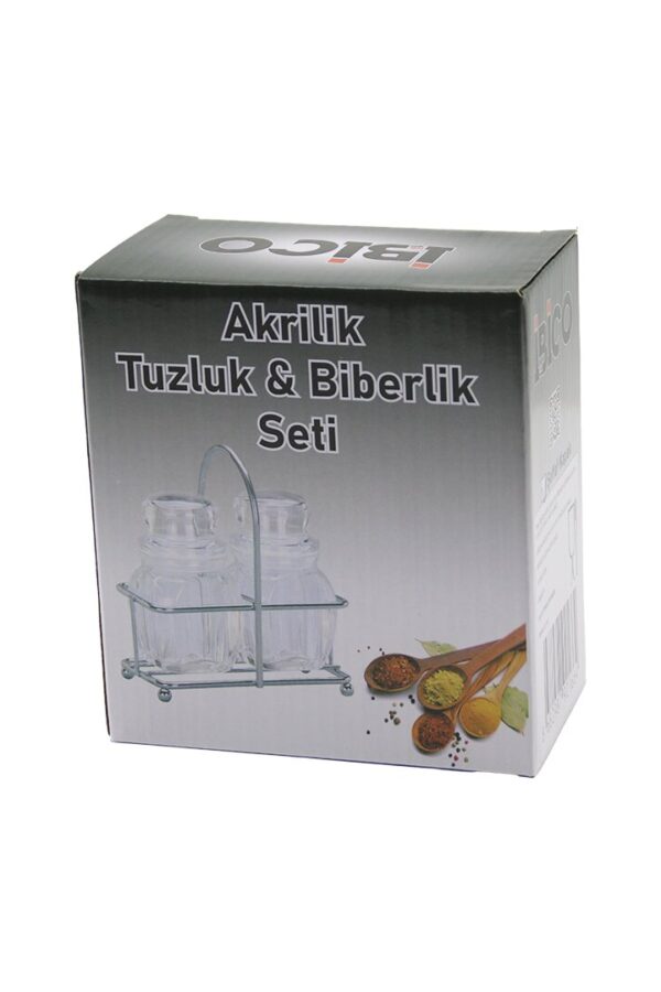 TUZLUK 2PCS ŞEFFAF KAPAK AKRİLİK TUZLUK BİBERLİK BAHARATLIK METAL STLI KARE BOMBELİ
