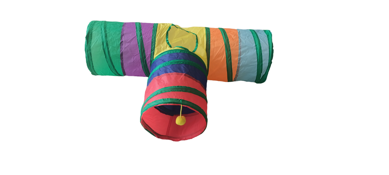 Gökkuşağı Desenli T Model Kedi Oyun Tüneli, Katlanabilir 50 x 75 cm - Görsel 6
