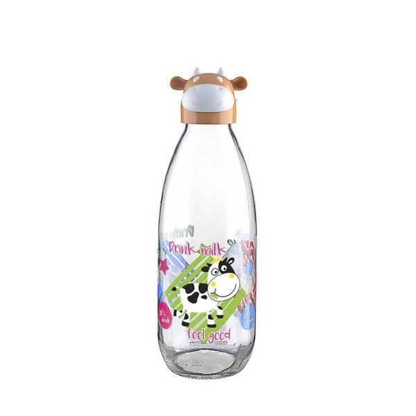 İnek Tasarımlı Sevimli Cam Suluk - Süt Şişesi 1000 ML - Görsel 2