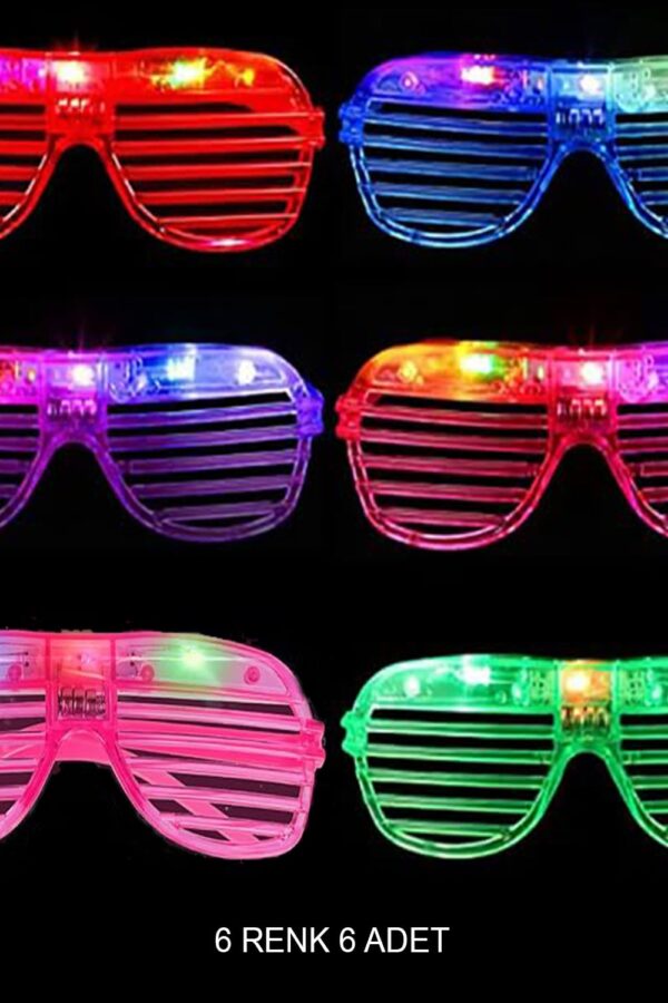Işıklı Panjur Şeritli Led Parti Gözlüğü 6 Renk 6’lı Set