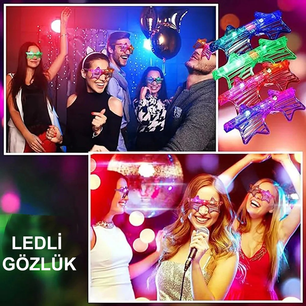 Işıklı Yıldız Gözlük Ledli Parti Gözlüğü 6 Renk 12 Adet - Görsel 4