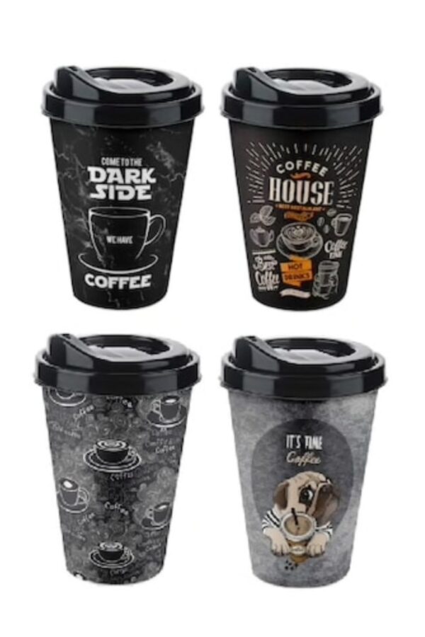 4 Adet Bardağı - Kapaklı Desenli 400ML