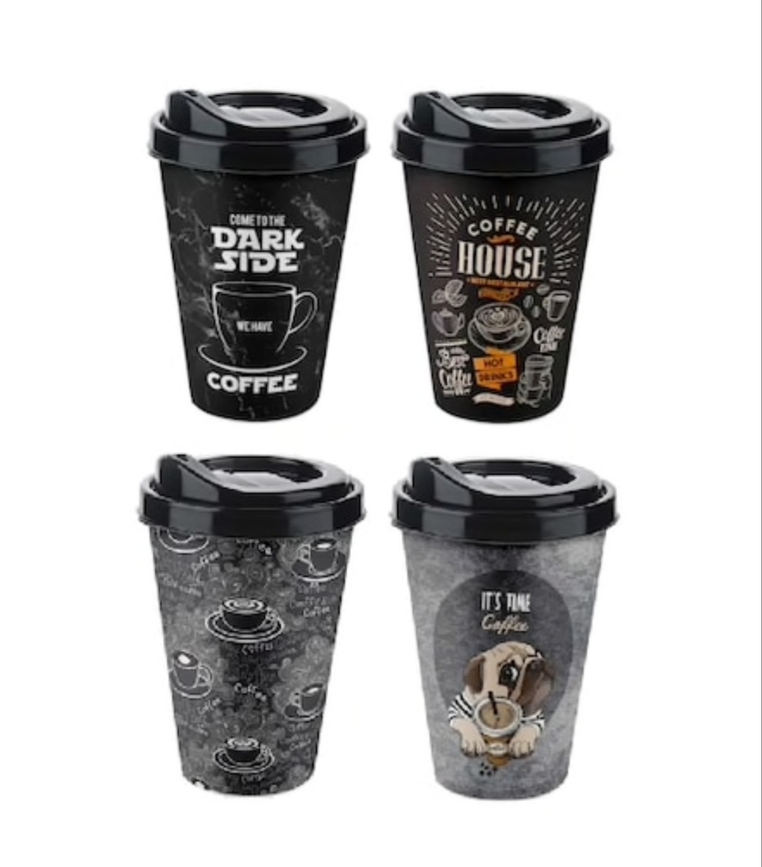 4 Adet Bardağı - Kapaklı Desenli 400ML