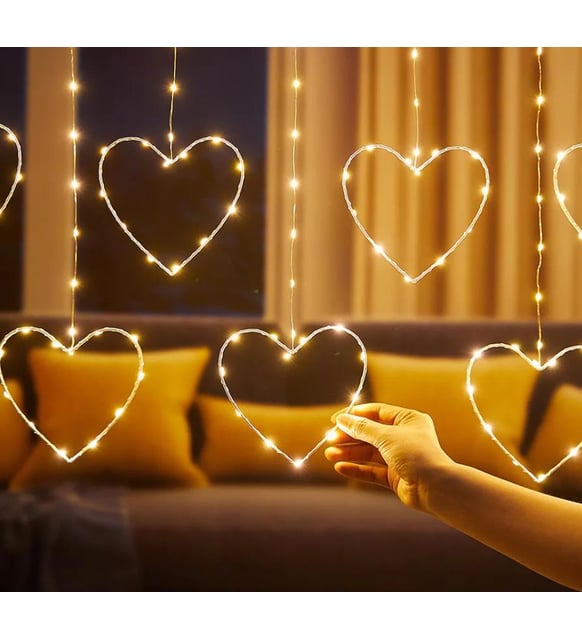 Kalpli Perde LED Işıklar, Sevgililer Günü Romantik LED Aydınlatma - Görsel 2