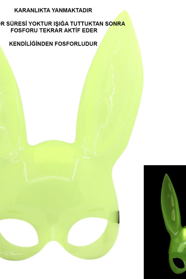 Karanlıkta Parlayan Fosforlu Tşan Maskesi – Glow Bunny Masquerade Maske (32x22 cm)
