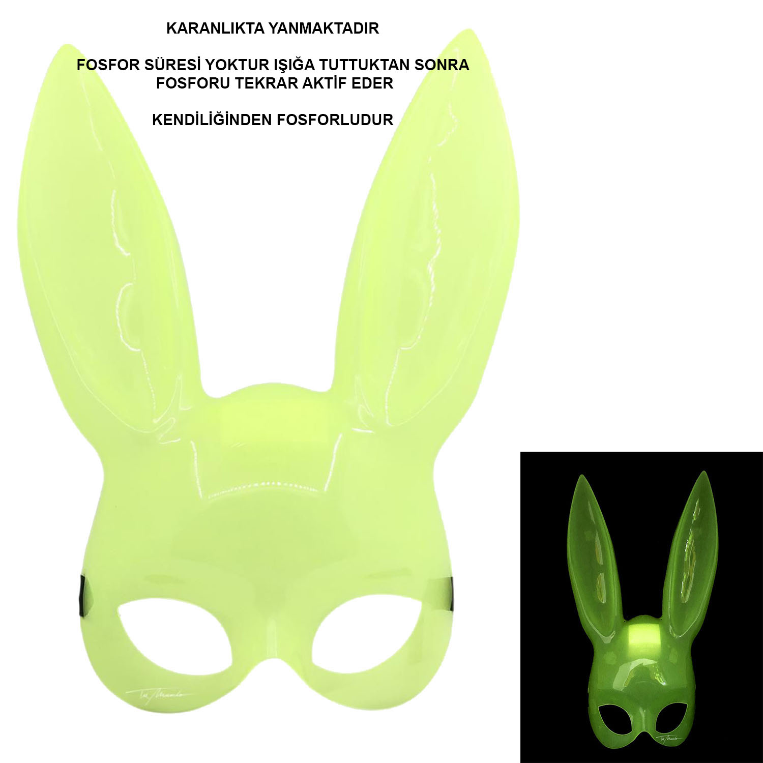 Karanlıkta Parlayan Fosforlu Tşan Maskesi – Glow Bunny Masquerade Maske (32x22 cm) - Görsel 3