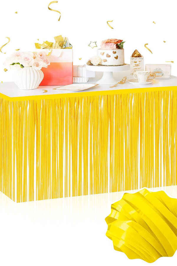Kendinden Yapışkanlı Makaron Sarı Püsküllü Masa Eteği – 75 x 275 cm Parti Süslemesi