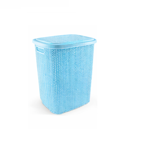 Kirli Çamaşır Sepeti Kapaklı 65 LT Örgü Desenli Plastik Çamaşır Sepeti Banyo Sepeti - Mi - Görsel 2