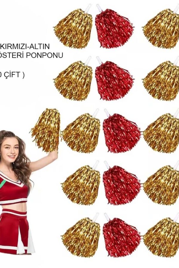 Kırmızı Altın Metalik Doun Gösteri Ponponu 20 Adet (10 Çift)