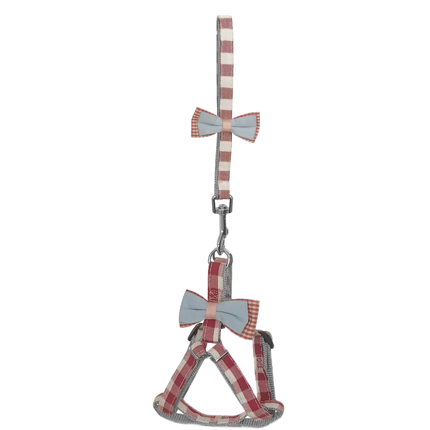 Köpek Göğüs Tasma Seti Ekose Desenli Papyonlu 1.5 cm*35-48 cm Kırmızı - Görsel 3