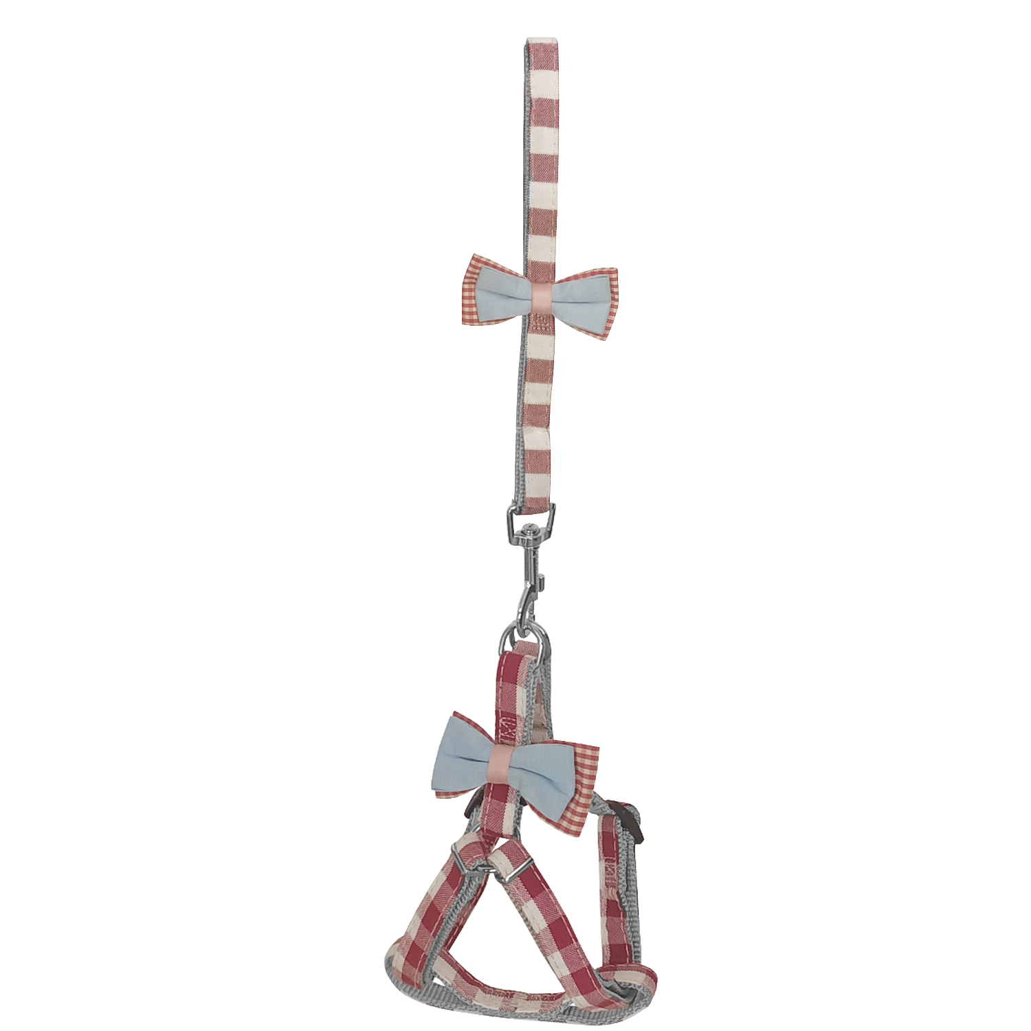 Köpek Göğüs Tasma Seti Ekose Desenli Papyonlu 1.5 cm*35-48 cm Kırmızı - Görsel 5