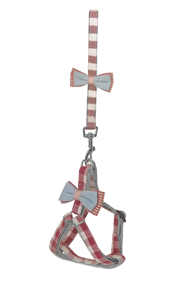 Köpek Göğüs Tasma Seti Ekose Desenli Papyonlu 1.5 cm*35-48 cm Kırmızı