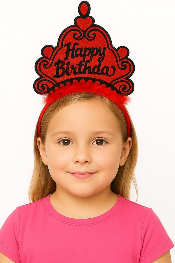 Kırmızı Happy Birthday Prenses Tacı – Doğum Günü Taç Aksesuarı