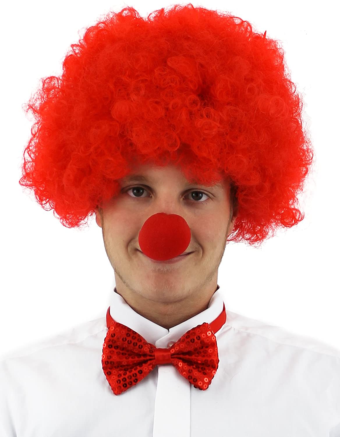 Kırmızı Renk Kıvırcık Afro Bonus Peruk Takma ve Kırmızı B Seti