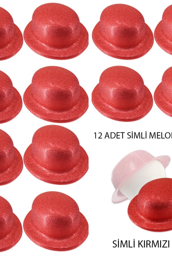 Kırmızı Renk Simli Melon Yuvarlak Parti sı 12 Adet