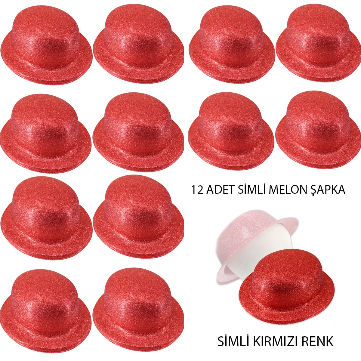 Kırmızı Renk Simli Melon Yuvarlak Parti sı 12 Adet