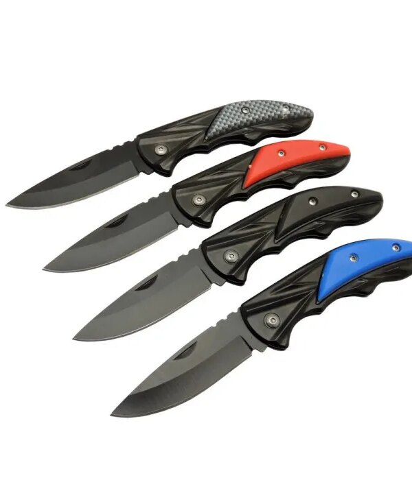 Klipsli 4 lü Set Metal  16 cm Kamp / Outdoor Çakı  - Yarı Otomatik, Kemerlikli, Kutulu