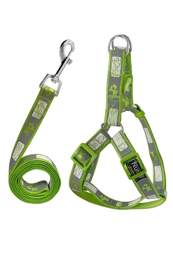 Köpek Göğüs Tasma Seti Köpek Desenli 120 cm-34 cm-47 cm Yeşil