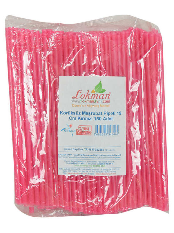 Körüksüz Pipet Ayran Kola Meşrubat Pipeti 19 Cm Kırmızı 150 Adet Paket
