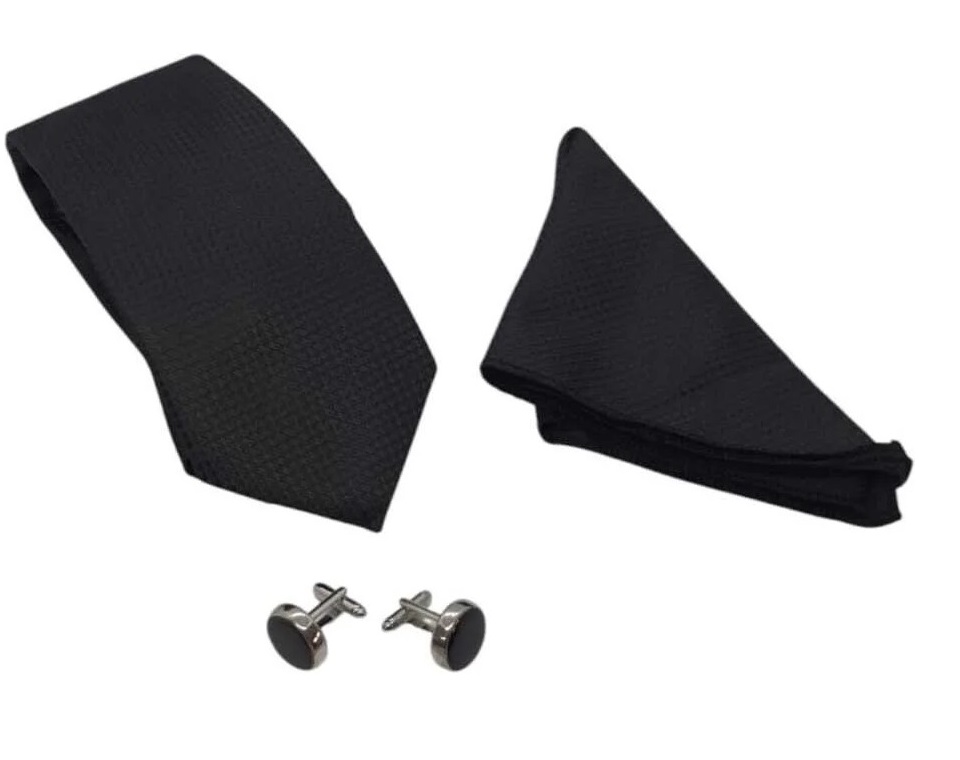 Krat Düğme Set Siyah Desenli Krat Mendil Kol Düğmesi Özel Set - Görsel 4
