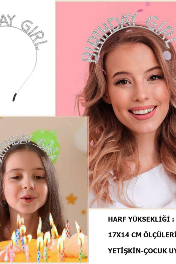 Kristal Taşlı  Birthday Girl Yazılı Doğum Günü Parti Tacı 19x11 cm