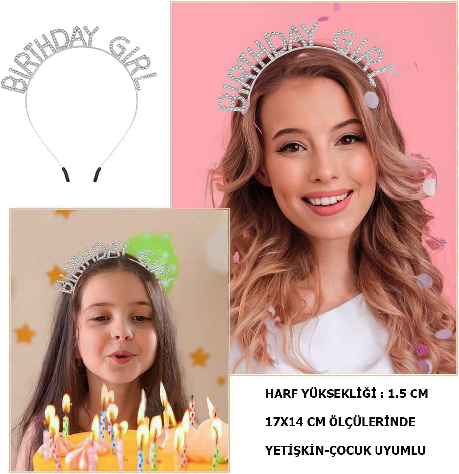 Kristal Taşlı Birthday Girl Yazılı Doğum Günü Parti Tacı 19x11 cm