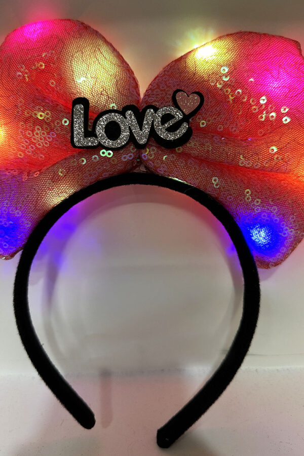Led Işıklı 3 Farklı Fonksiyonda Yanan  Love Yazılı Fuşya Pembe Fiyonk Taç 20X17 cm