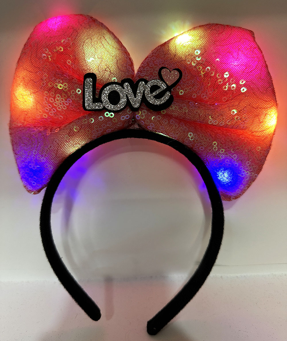 Led Işıklı 3 Farklı Fonksiyonda Yanan Love Yazılı Fuşya Pembe Fiyonk Taç 20X17 cm