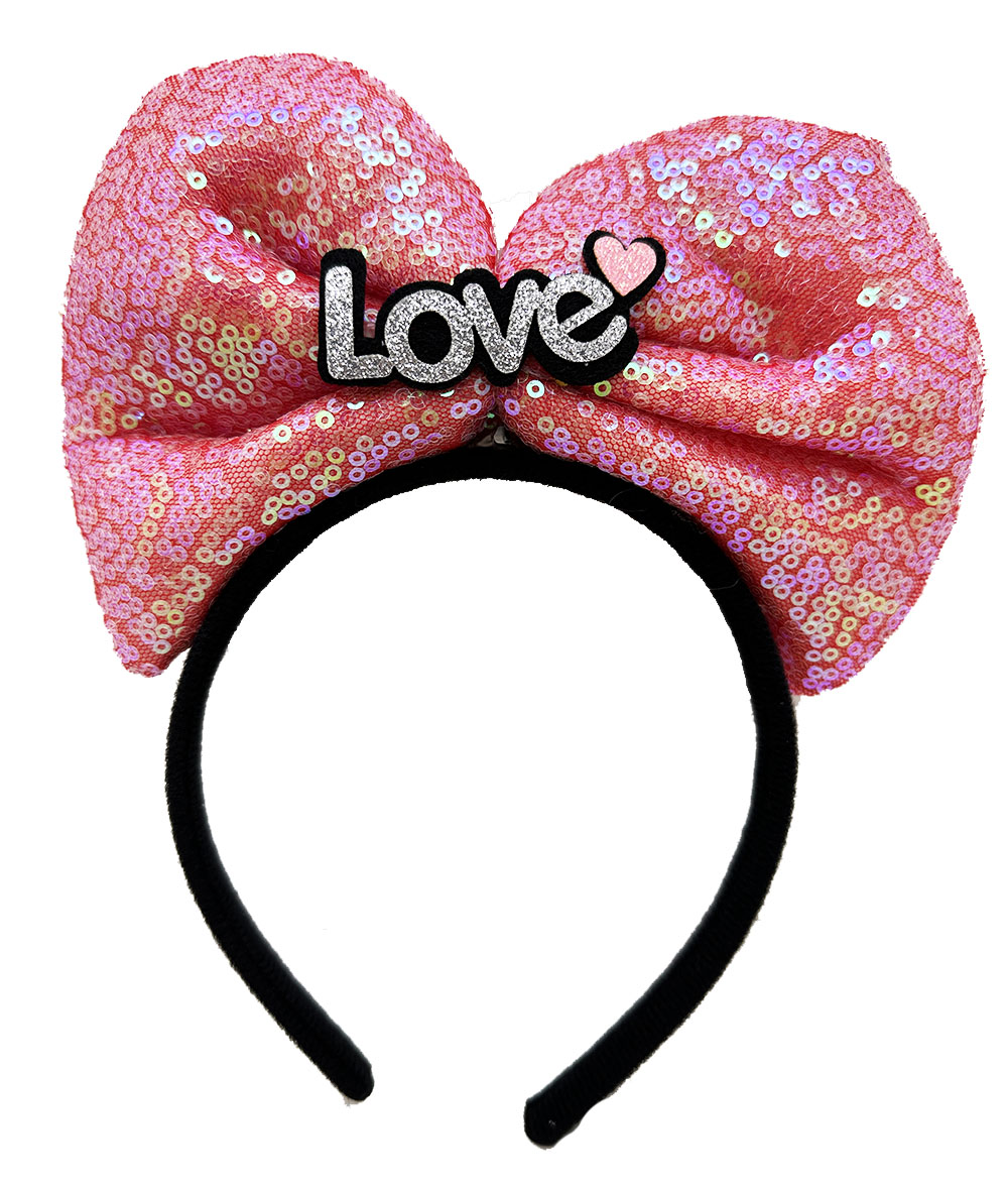 Led Işıklı 3 Farklı Fonksiyonda Yanan Love Yazılı Fuşya Pembe Fiyonk Taç 20X17 cm - Görsel 2