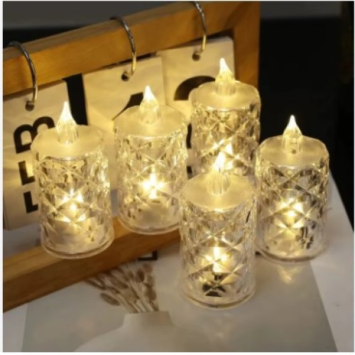 Led Şeffaf Kristal LED Pilli Alevsiz u Düğün Doğum Günü Ortam Işığı Midi - Görsel 4