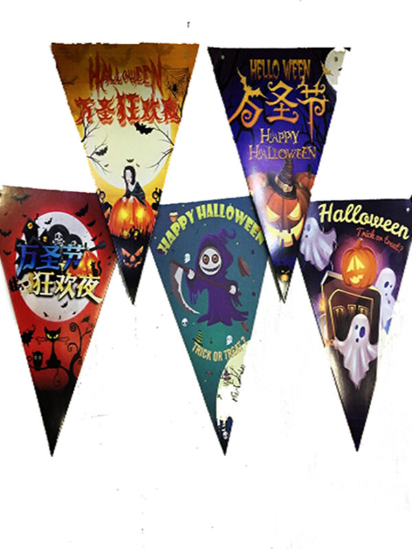 Lüks Baskılı Üçgen Model Halloween Banner Süs  8 li