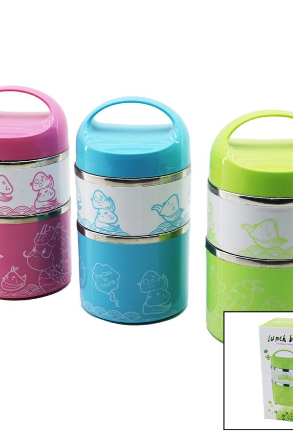 SABİT KULPLU - RESİMLİ - RENKLİ 2Lİ SEFER TASI - SAKLAMA KABI 930ML
