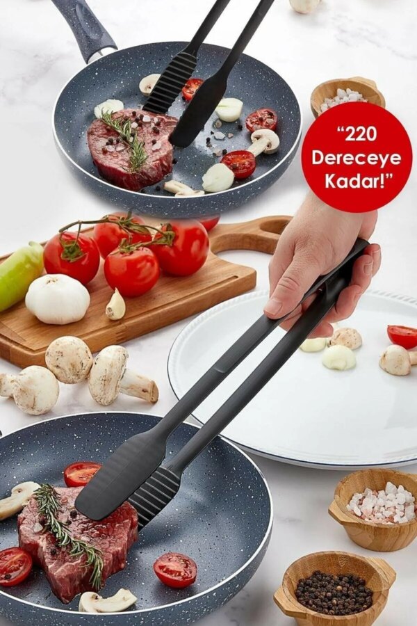 Maşa - 220 Dereceye Kadar Dalı Yanmaz - Yapışmaz Plastik Izgara Maşası 30 Cm