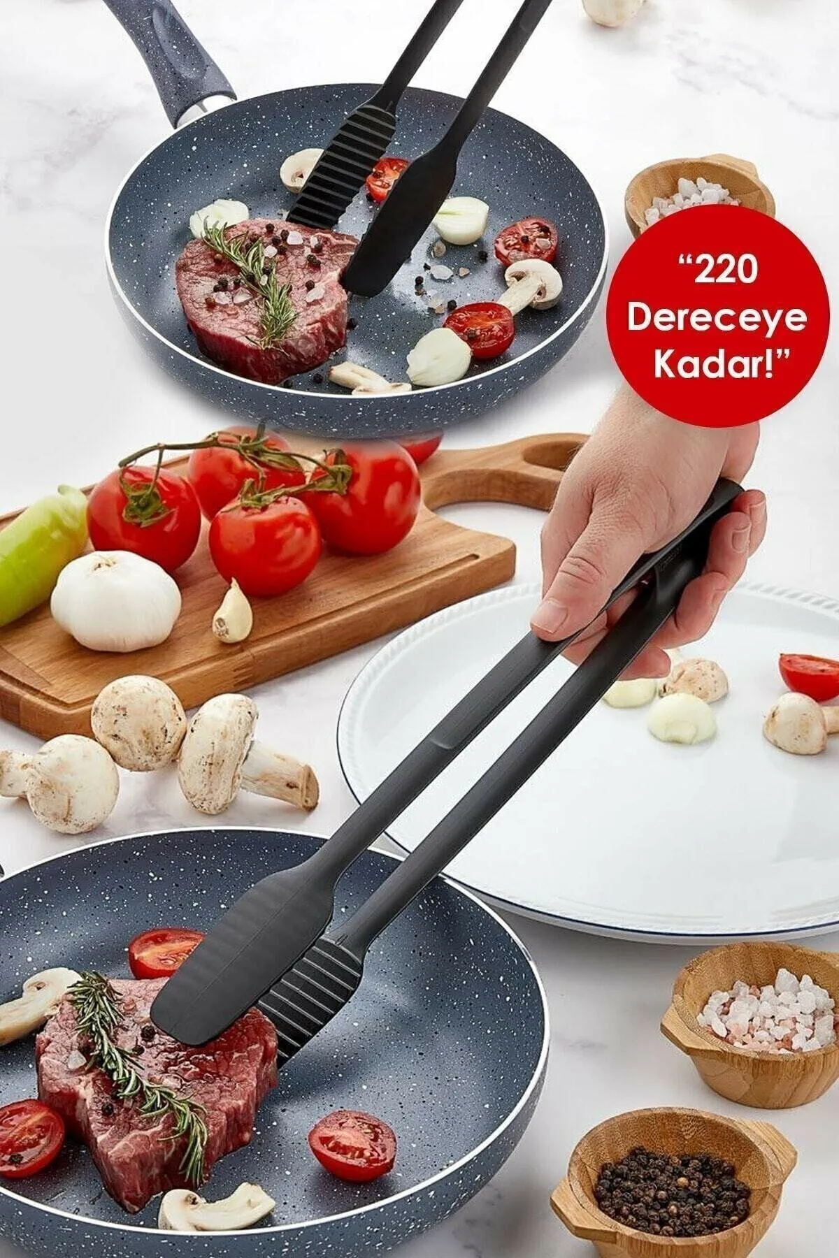 Maşa - 220 Dereceye Kadar Dalı Yanmaz - Yapışmaz Plastik Izgara Maşası 30 Cm